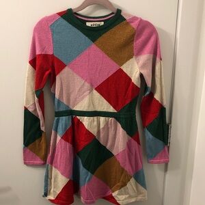 Mini Boden Colorful Geometric Lurex Long Sleeve Dress